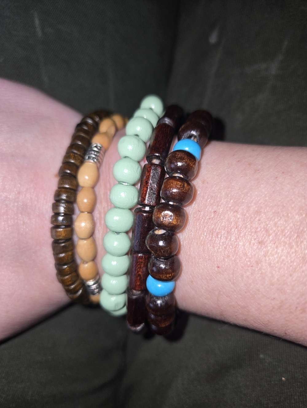 Handmade Wooden Bead Bracelet Set | Natural Boho Stackable 245